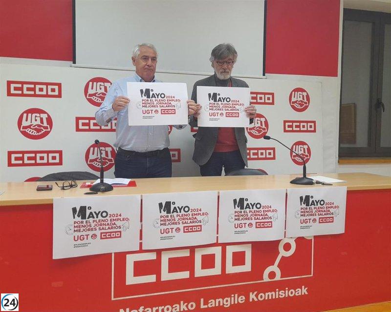 Sindicatos exigen pleno empleo y mejoras salariales en Pamplona el 1 de mayo.