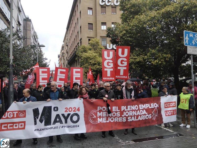 Sindicatos de Navarra exigen pleno empleo, reducción de jornada y aumentos salariales en el Día del Trabajo.