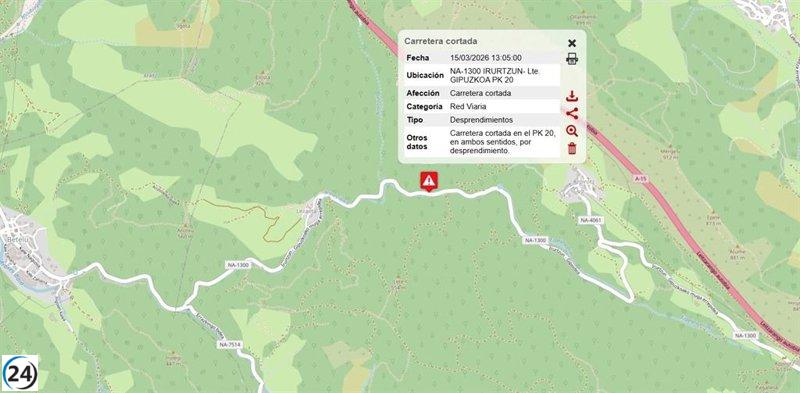 Cierre de la NA-1300 por caída de árboles y rocas.